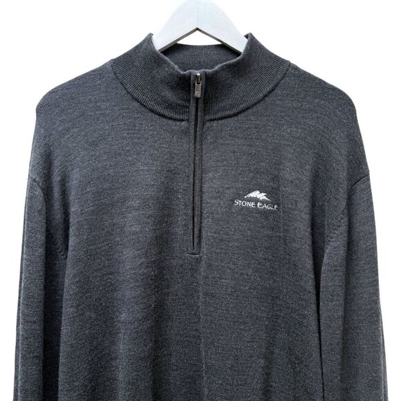 FOOTJOY Lined Wool Golf Sweater Mens Large Gray Zip Mockneck Stone Eagle - Picture 2 of 10